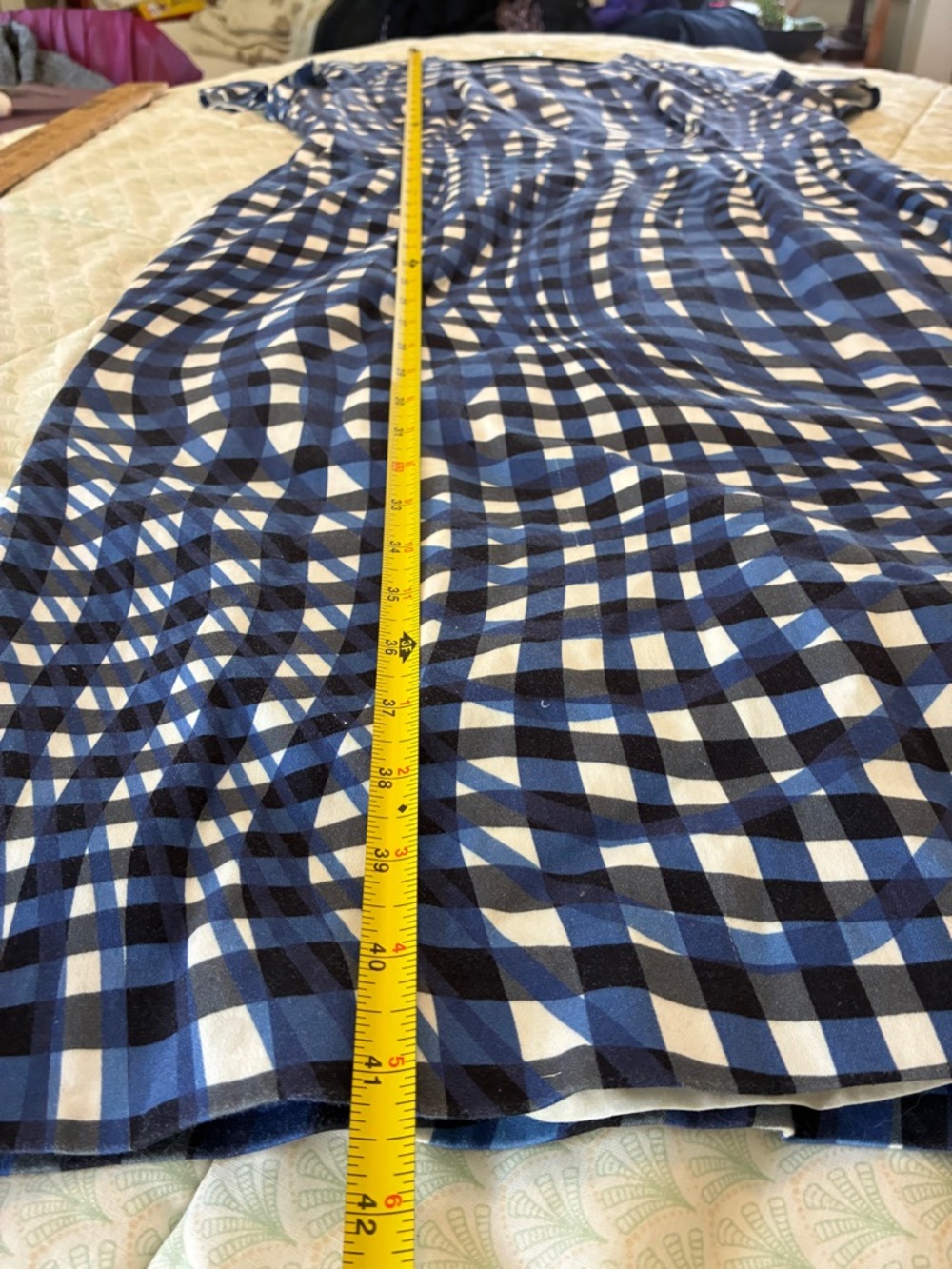 L.K. Bennett Size 10 Blue Kaleigh Abstract Blue Gingham Dress - Picture 9 of 11